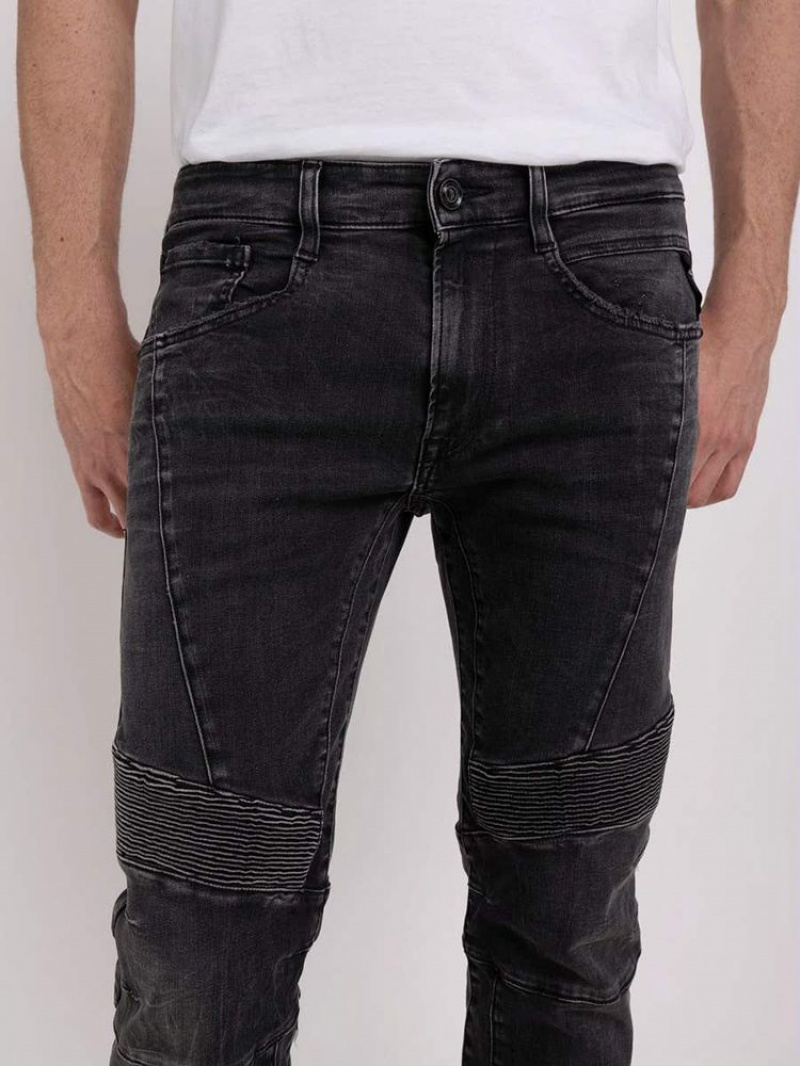 Black Men's REPLAY Skinny Fit Low Crotch Zaldok Jeans | IWH59W-241