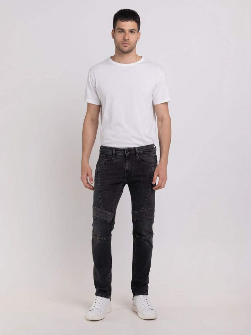 Black Men\'s REPLAY Skinny Fit Low Crotch Zaldok Jeans | IWH59W-241